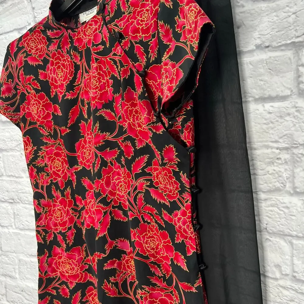 VTG Victorias Secret Collection 2pc Set Sheer Pants Red Floral Size M Tunic